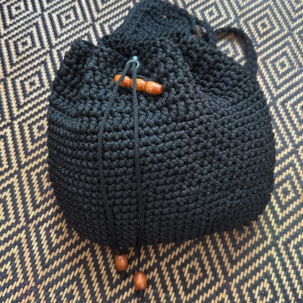 Chic Black Crochet mini Backpack haversack